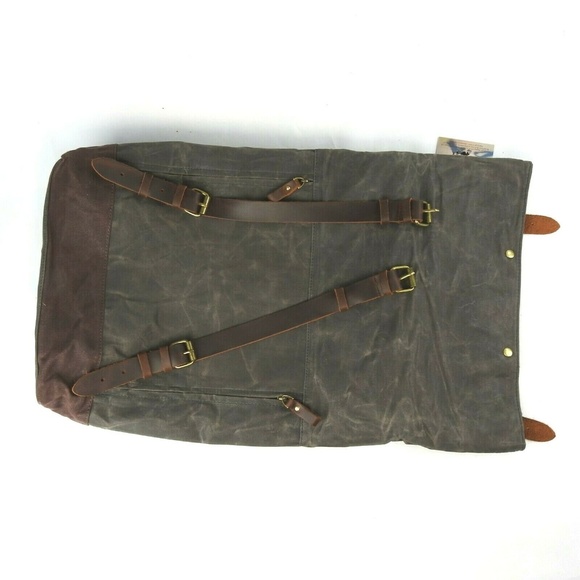 Waxed Canvas With Leather Trim Roll Top Backpack - Picture 5 of 8